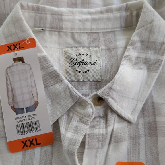 Jach's Girlfriend XXL White & Gray Cozy Plaid Flannel Button down soft Shirt XXL - Picture 6 of 14